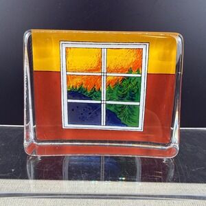 Iittala Helja Liukko-Sundstrom Glass Art Block Window Landscape Finland Signed